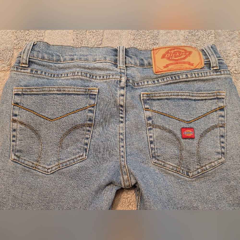 Dickies Cropped Jeans Womens 7 Blue Denim Cotton Med. Wash Denim Cuffed Hem - Picture 12 of 13